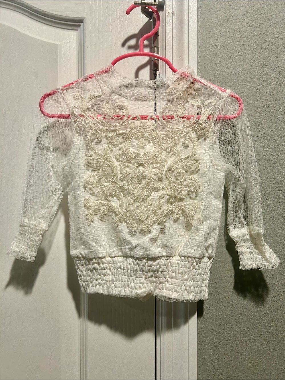 Joyfolie White Embroidered Lace Overlay Blouse for Girls